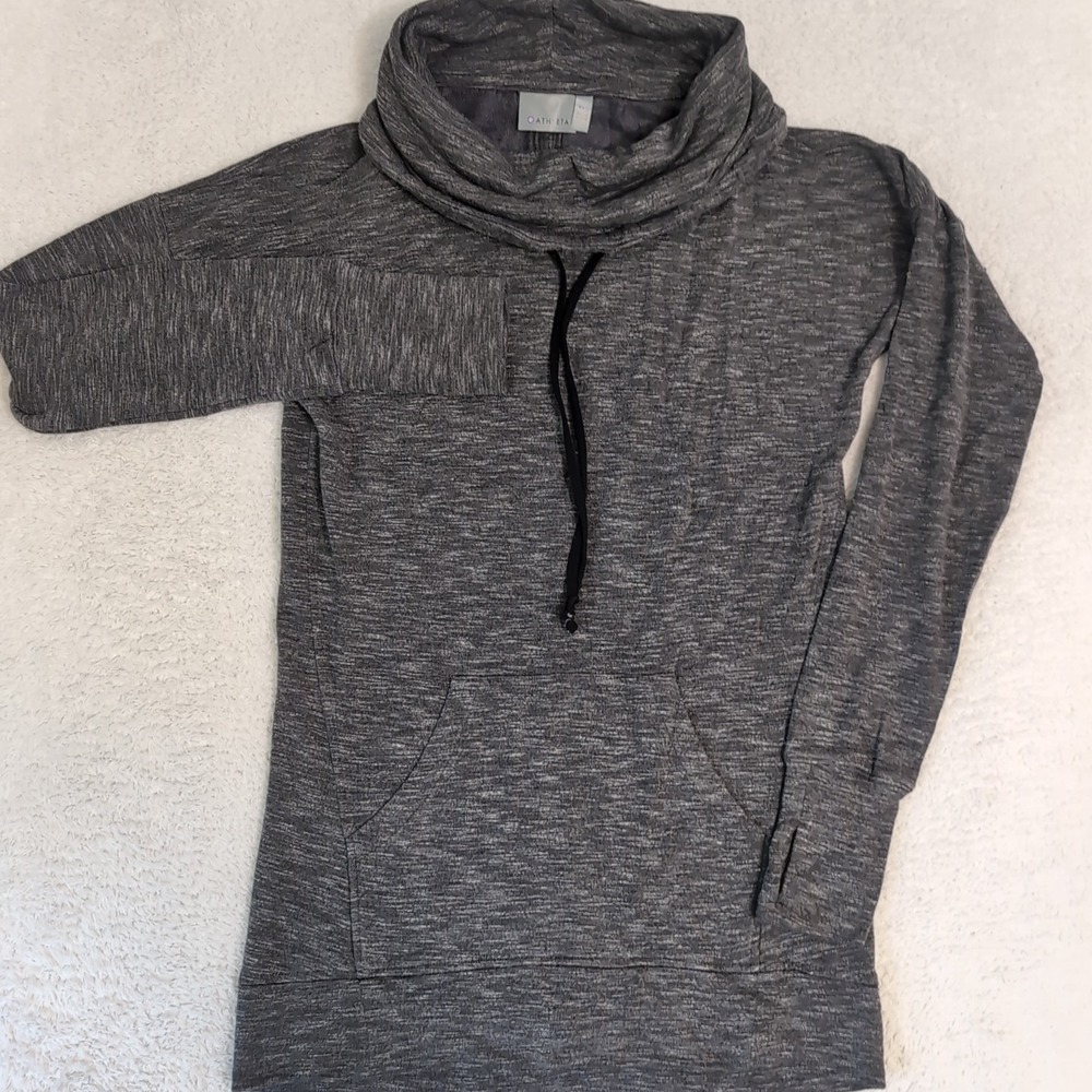 Athleta Cowl Neck Cozy Karma Wms XXS Sweatshirt Gray Thumbholes Kangaroo Pocket
